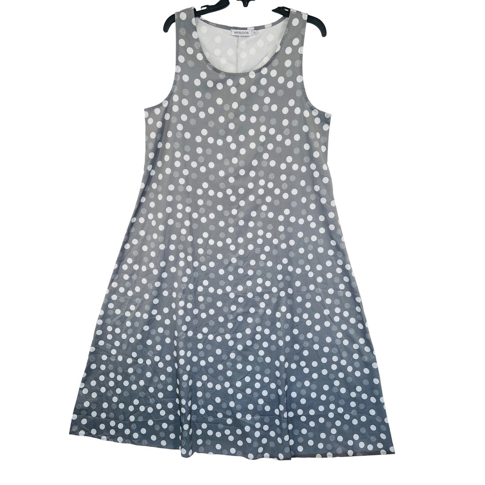 Misslook Polka Dot Maxi Dress Size XL Grey White Sleeveless Cotton A-Line Flowy